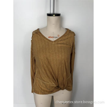 V-neck long sleeve stitched back and forth